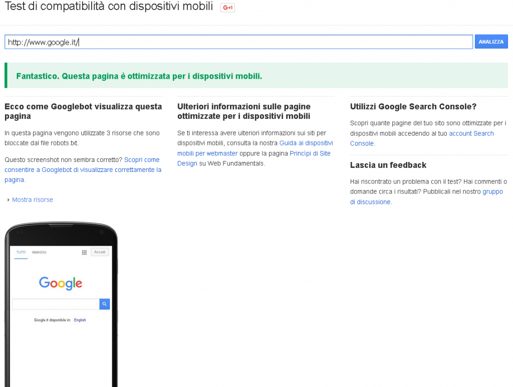 tool test mobile friendly di Google