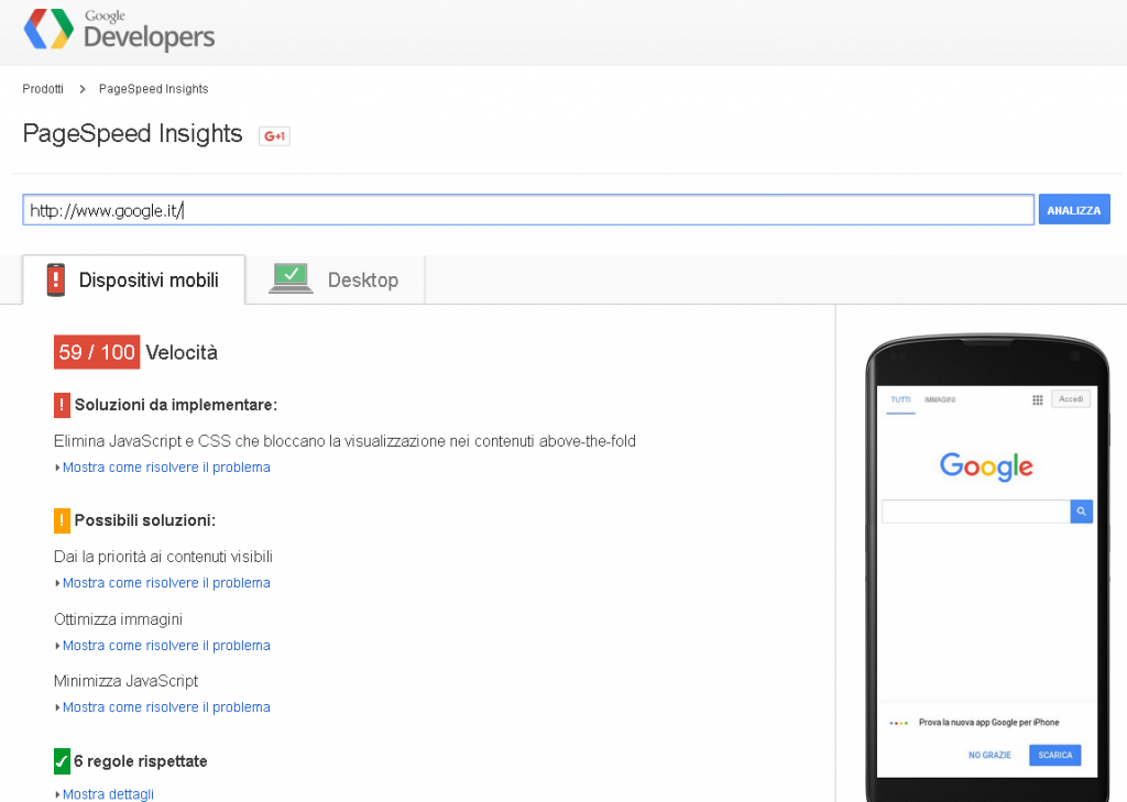 tool test mobile friendly di Google