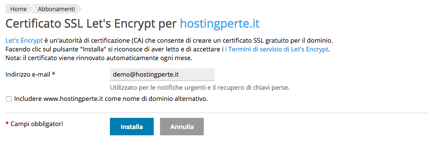 Installazione Certificato