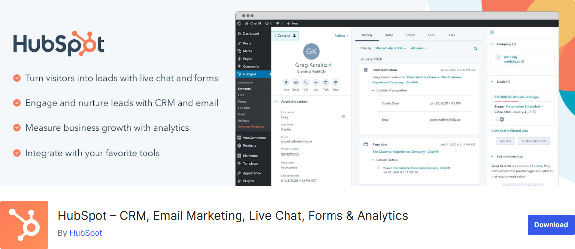hubspot chat wordpress